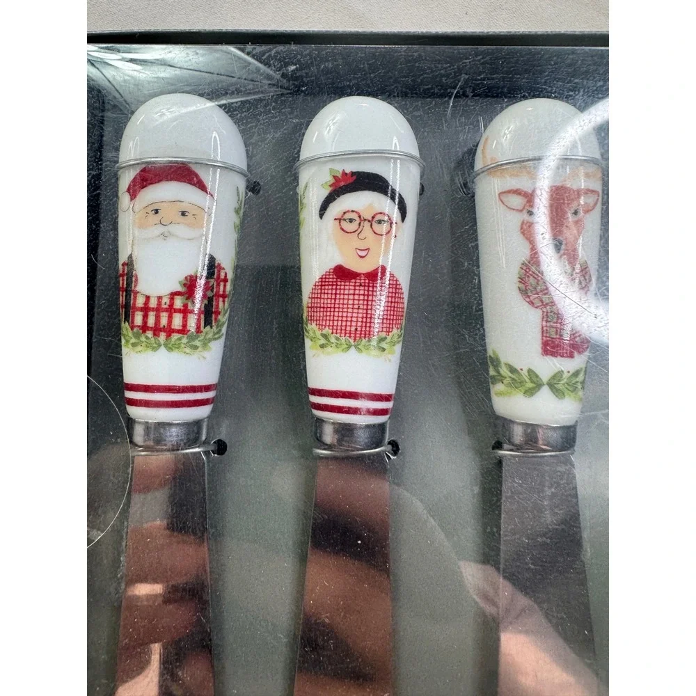 Threshold Holiday Cheese Knife Set 4pc‎ Porcelain Santa Reindeer Christmas New
